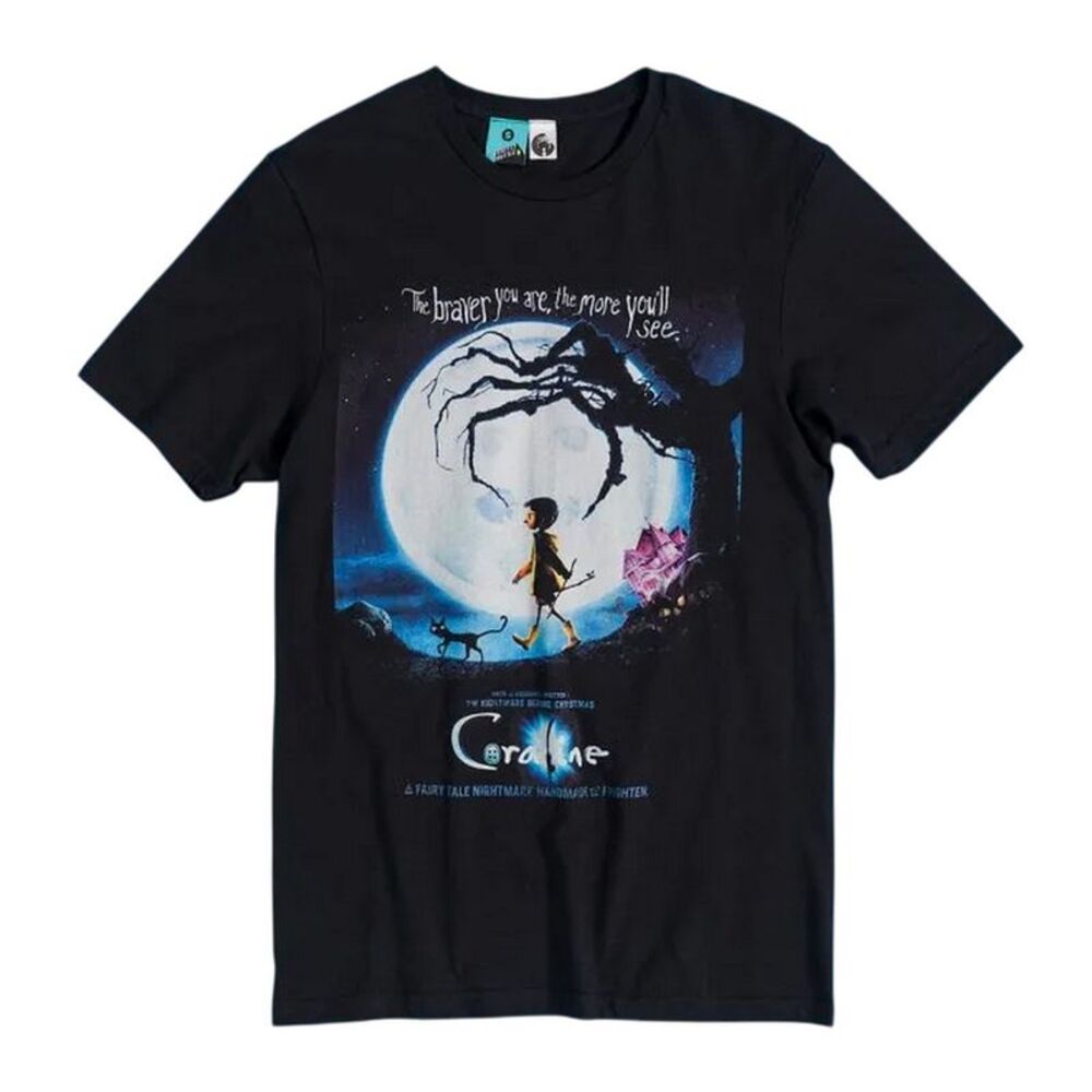 Coraline Unisex Adult Movie Poster T-Shirt / Black/Charcoal